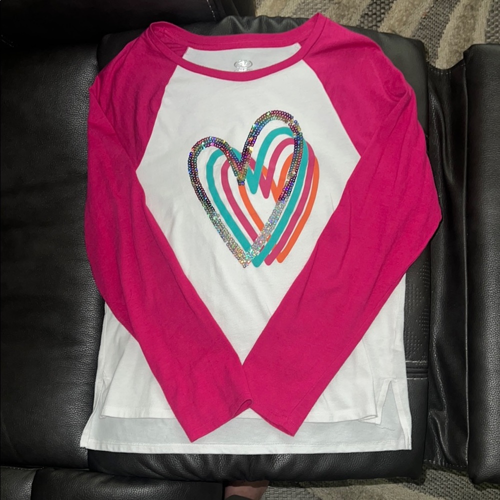 Pink and White Long Sleeve Heart Tee